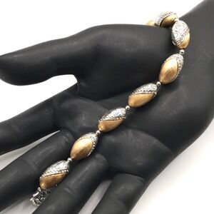 Brighton Link Bead Bracelet Gold & Silver Plate Crystal Italian Style 7.5-8.5"